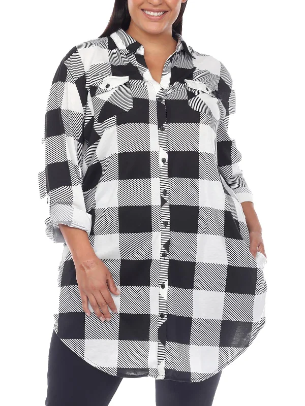 Plus Womens Striped Pockets Shirtdress Women's Chic Outerwear Attire