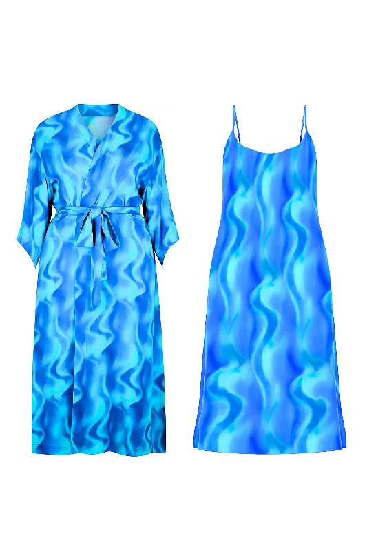 Slip Dress & Kimono Sea Wave Set Women's Formal Event Attire