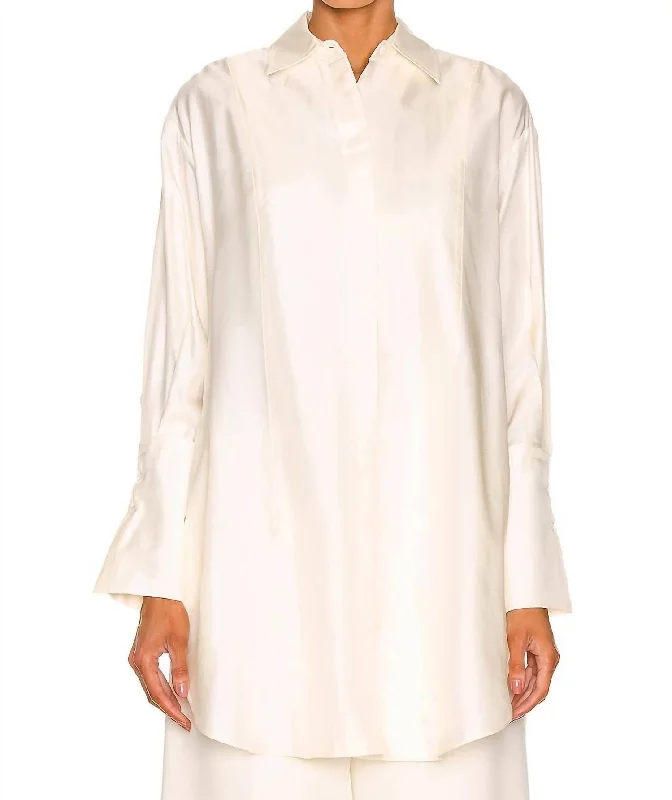 Oversized Silk Dress Shirt In Pearl Women's Fashionable Attire For Work