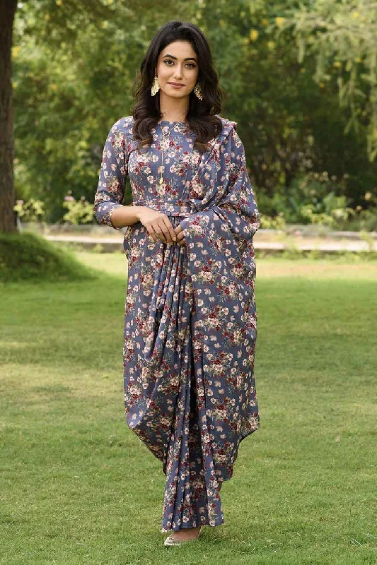 Women's Comfy Attire For Lounging Persian Blue Saree Dress