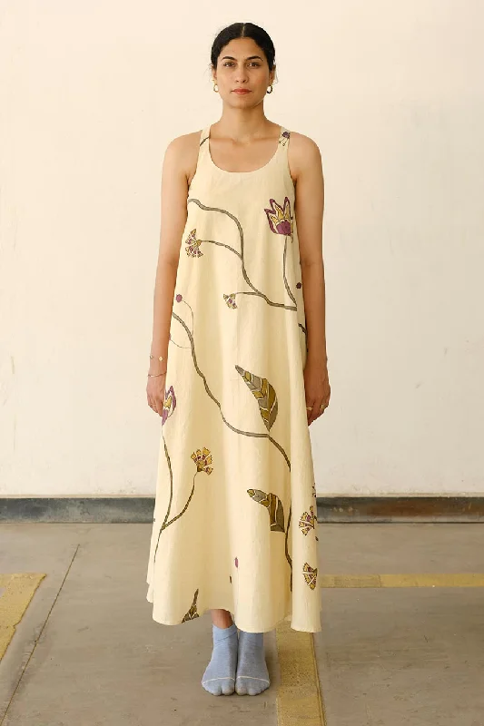 Trendy Urban Attire Beige Hand-Painted Dress