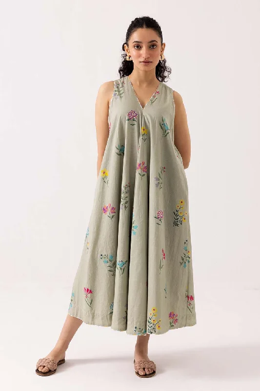Winter Wardrobe Clearance Sage Green Printed Orchid Dress
