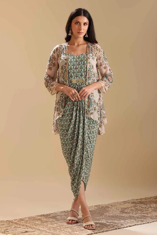 Women's Plus-Size Garments Green Eraya Embellished Drape Dress & Jacket Set