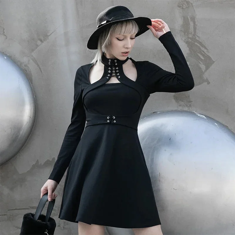 Casual Fashion Punk Drawstring Waist Front Chest Opening Dress