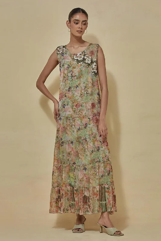 Luxe Women's Apparel Multicolour Printed Chiffon Dress