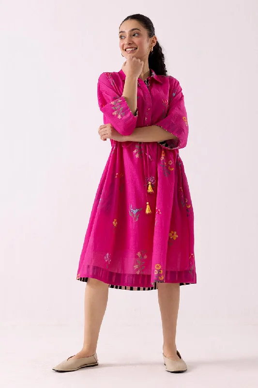 Women Wear Online Pink Printed Zinnia Dress