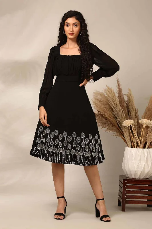 Women's Clothes for All-Day Comfort and Style Black Embroidered Dress