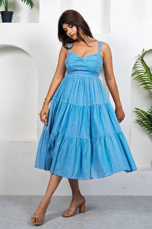 End Of Month Blowout Blue Stripes Tier Dress