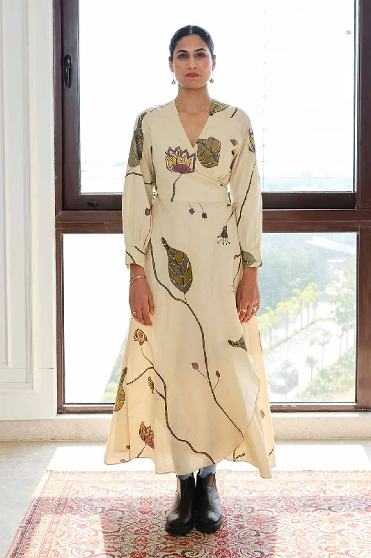 Insane Discount Onslaught Beige Hand-Painted Overlap Dress