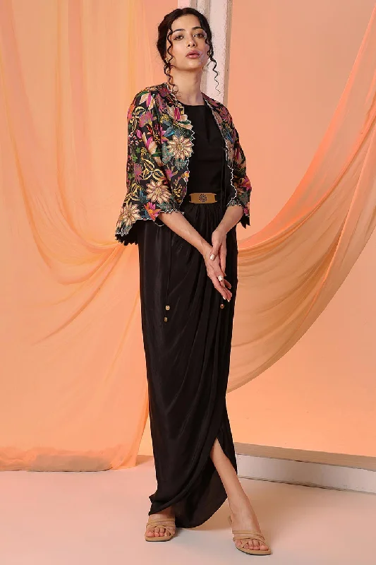 Women's Comfortable Apparel Black Aarani Embellished Dress & Jacket Set
