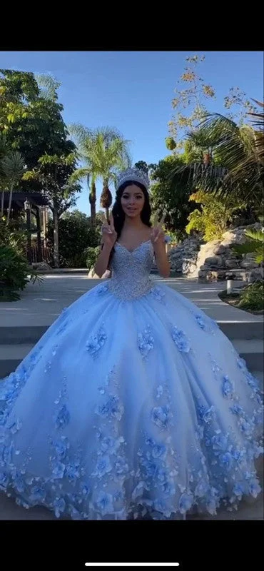 Fashionable Women's Outfit Blue Quinceanera Dresses Sweet 16 Dress 3D Flower Lace Applique Corset Back Y587 Fashionable Women's Outfit Blue Quinceanera Dresses Sweet 16 Dress 3D Flower Lace Applique Corset Back Y587