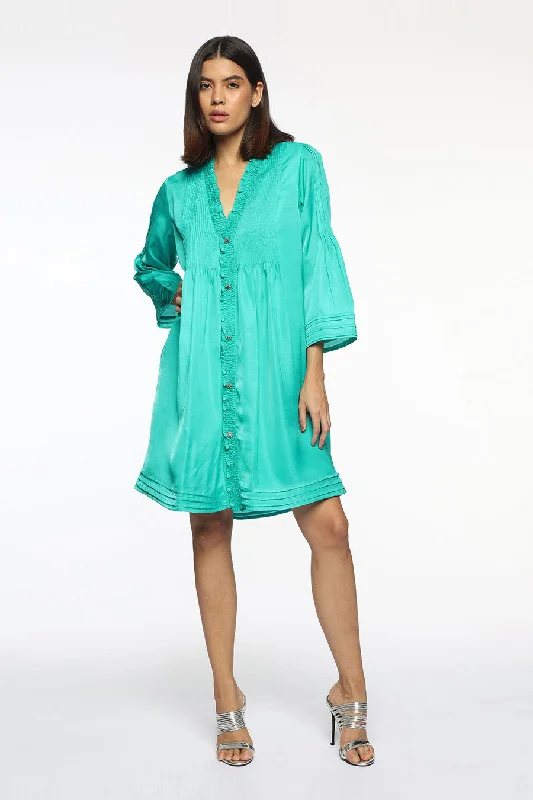 Seasonal Trend Aqua Green Veronika Pintuck Dress