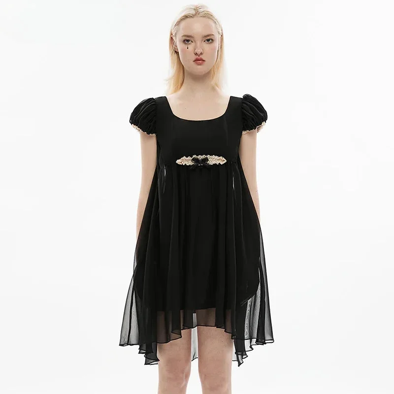 Women's Functional Apparel For Outdoor Activities Women's Square Neck Pleated  Pumpkin Sleeve Elegant Dress