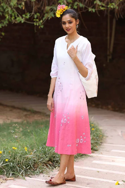Fashion-forward Women's Clothing Pink Ombre Embroidered Dress