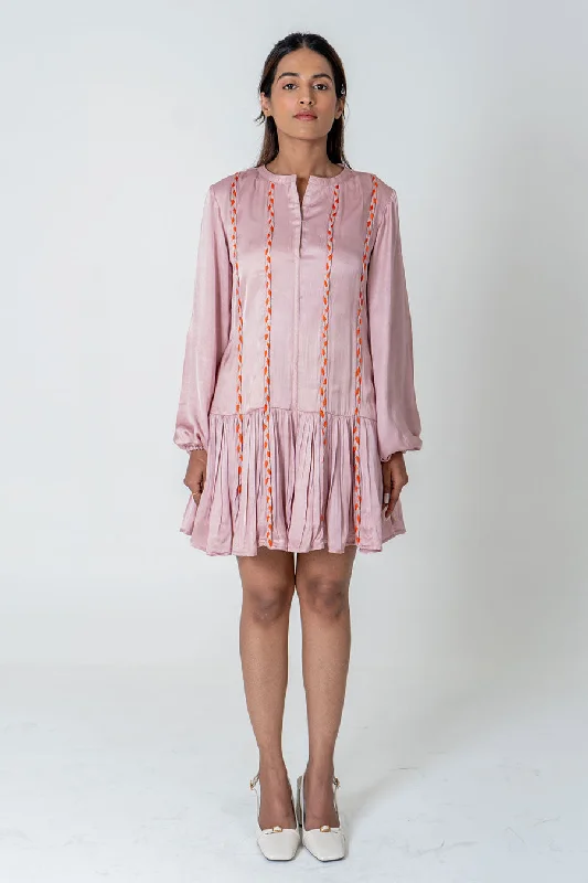 Best Clearance Sales Right Now Pink-Orange Braided Short Gathered Dress