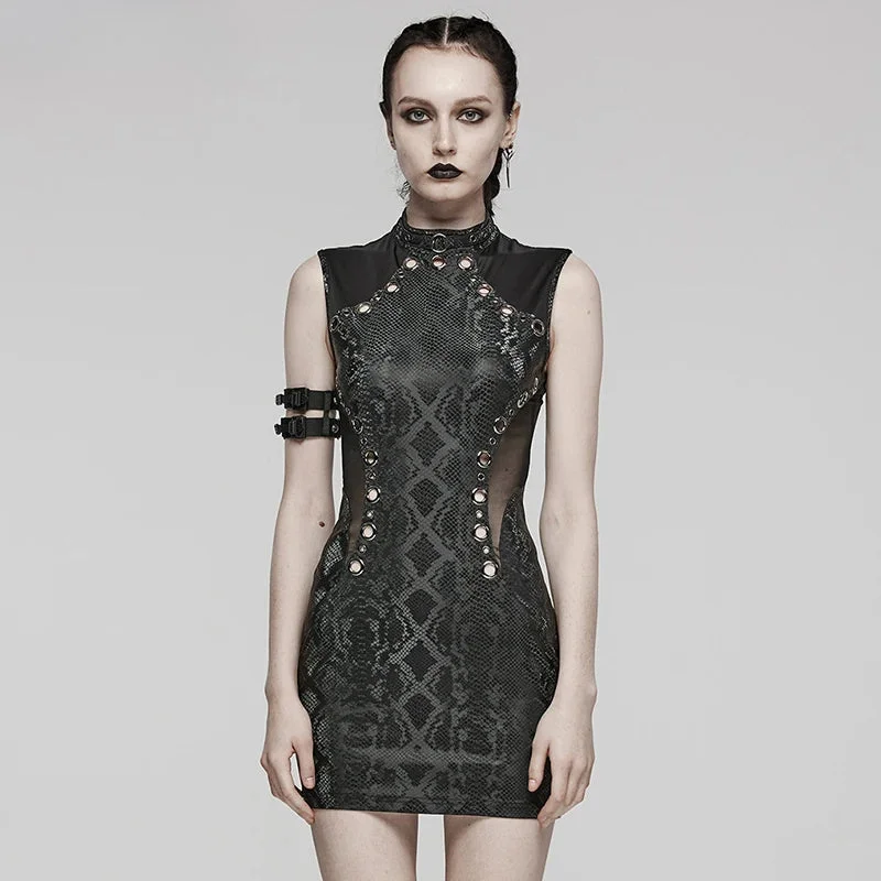 Formal Outfit Women's Punk Snake-skin  Gothic Hollowed Out Dress