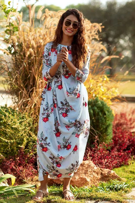 Women's Luxury Attire Blush Blue Double Draped Dress