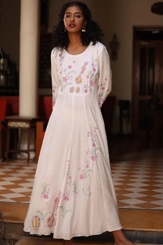Season Offer White Embroidered Anarkali Dress