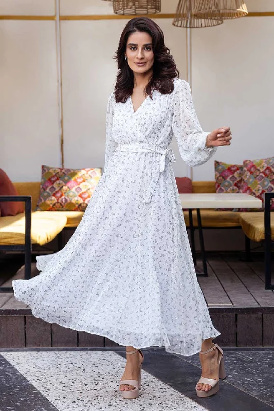 Best Online Clothing Boutiques White Flairy Gathered Dress