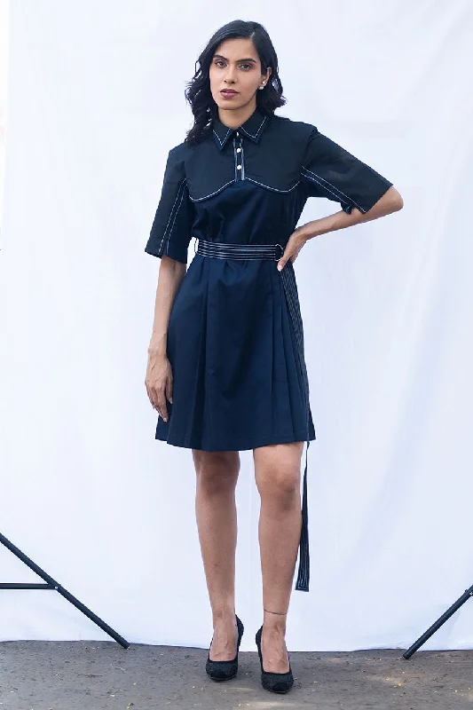 Effortless Everyday Wear Navy Blue Flap Dress