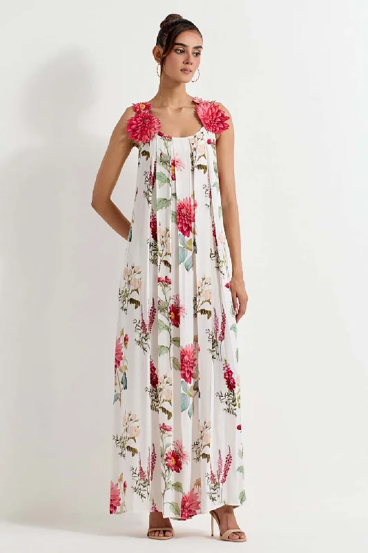 Big Sale Event Daisy Printed Georgette 3D Embroidery Dress