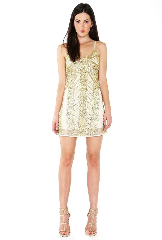 Limited Time Offer Naughty Grl Elegant Beaded Camisole Cocktail Dress - Taupe