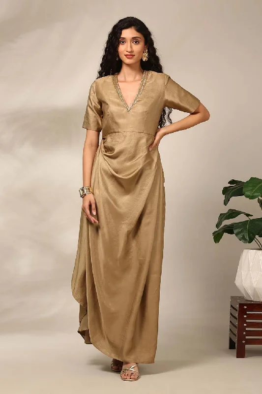 Cool Prices Beige Embellished Draped Dress