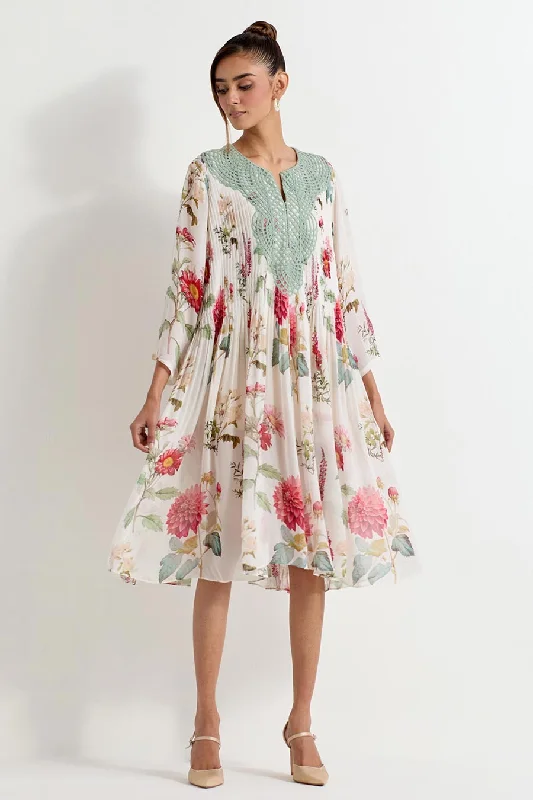 Best Online Boutiques For Women Daisy Printed Georgette Lattice Dress