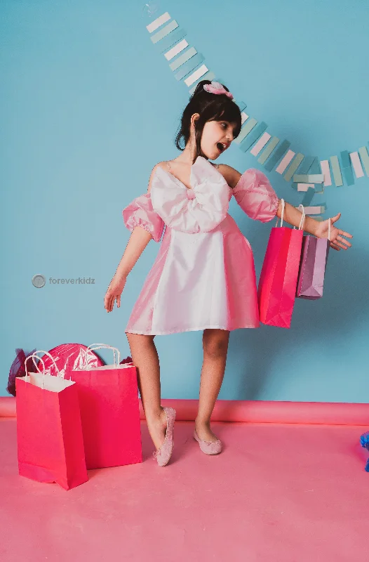 Parisian Effortless Chic Style Pink Marshmallow Bow Dress