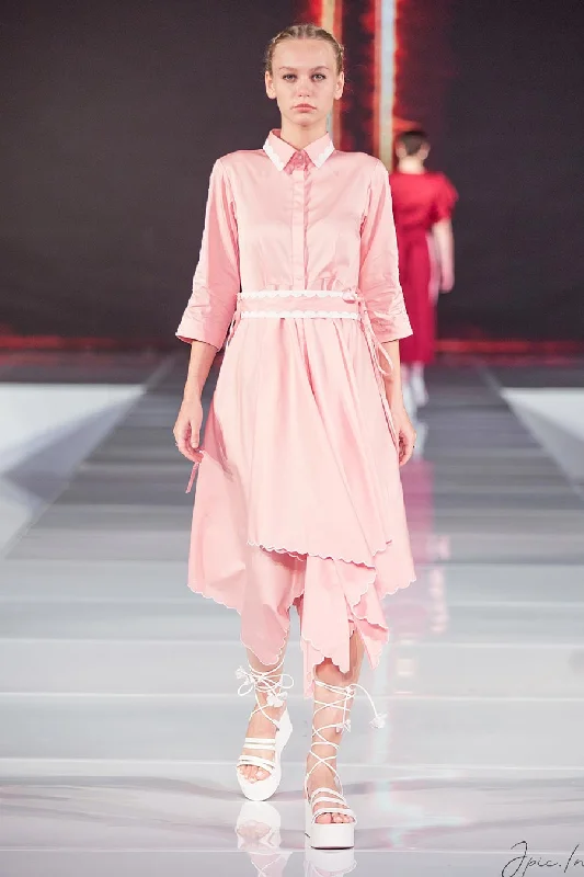 Modern Women's Clothes Rose Pink Bloom Asymmetric Dress
