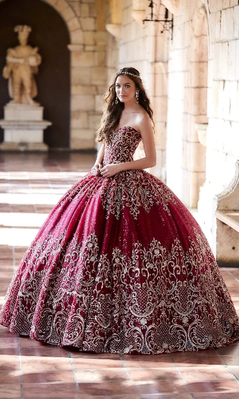 Women's Charming Outfit For Events Princesa Red and Gold Quinceañera Dress PR11945