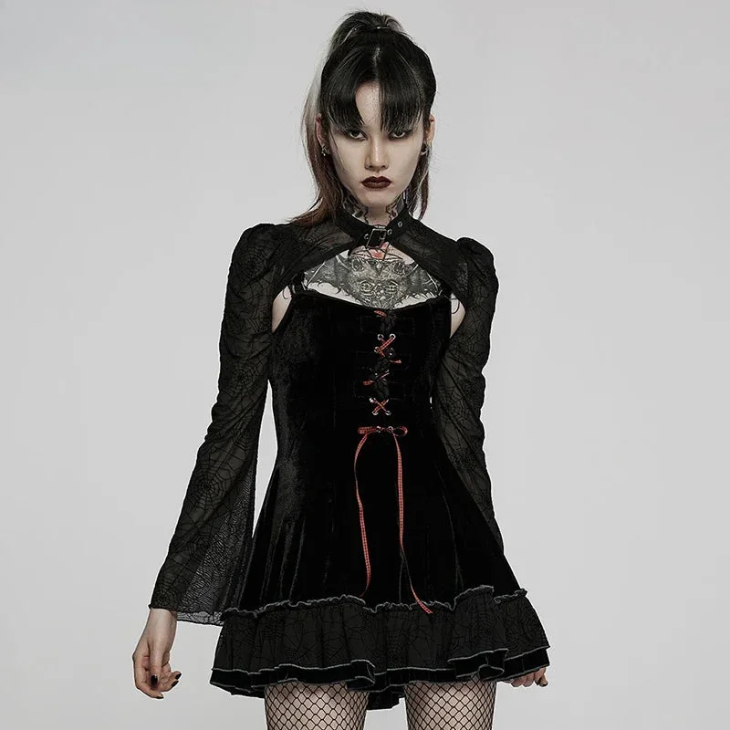 Winter Wardrobe Clearance Women's Gothic Velvet Splice Spider Splice Slip Dress