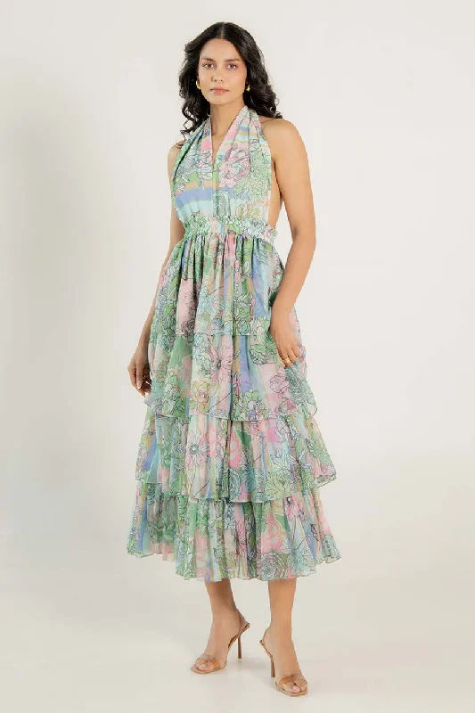 Your Timeless Wardrobe Awaits Beryl Green Chiffon Neck Tie-Up Dress