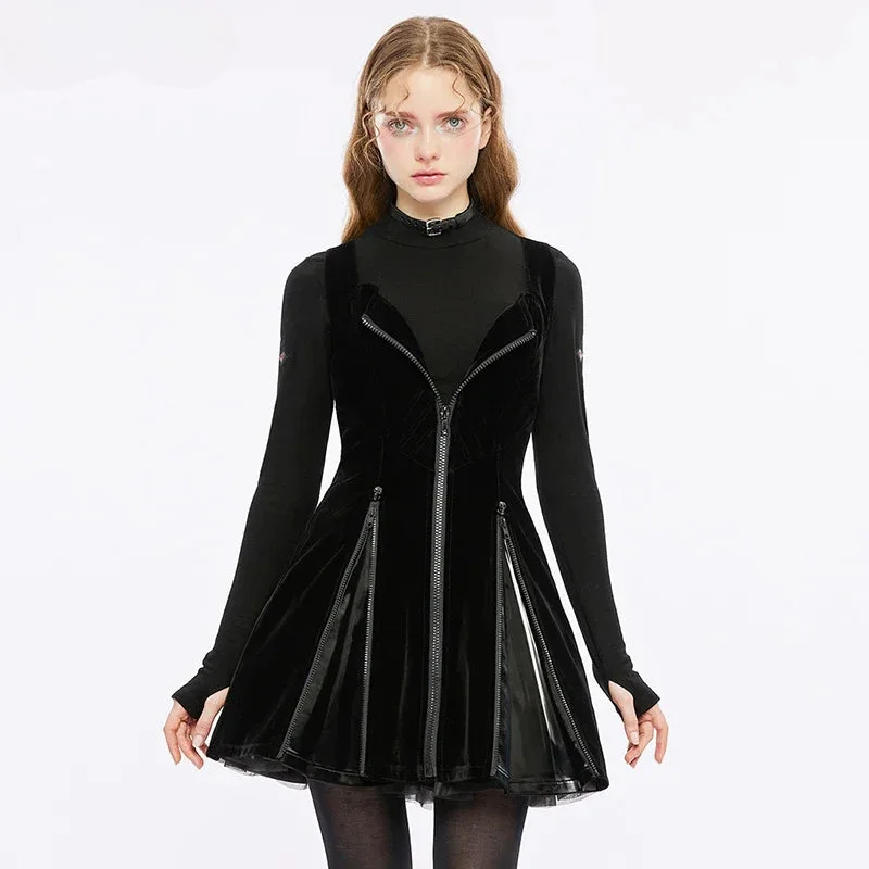 Chic Casual Style Punk Front Zippered  Adjustable Shoulder Straps Dress