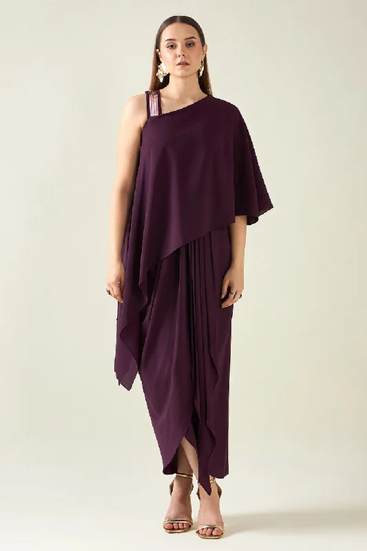 Designer Women's Fashion Online Purple Alloy Metallic Embellished Drape Dress