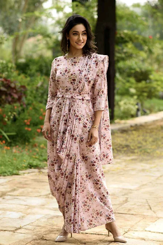 Modern Women's Attire Carnation Pink Saree Dress