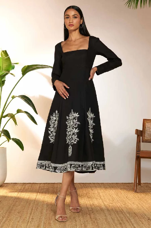 Holiday Attire Sale Black Embroidered Panel Dress
