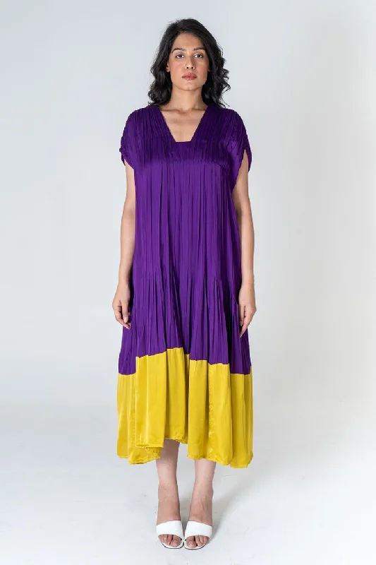 Timeless Women's Apparel Purple-Yellow Colour-Blocked Dress