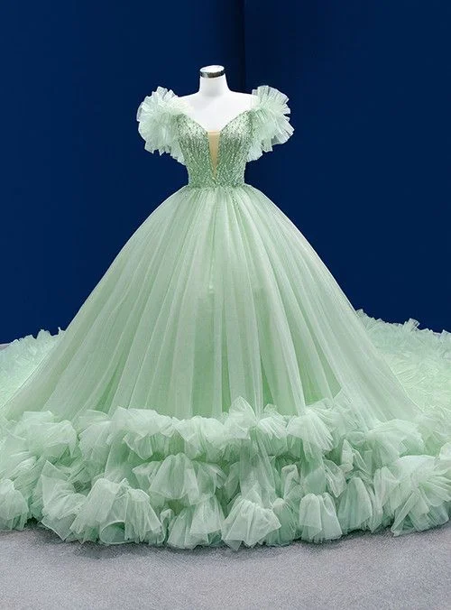 Fashion Forward, Function First Mint Green Tulle V-neck Beading Sequins Ball Dress With Train Y613 Fashion Forward, Function First Mint Green Tulle V-neck Beading Sequins Ball Dress With Train Y613