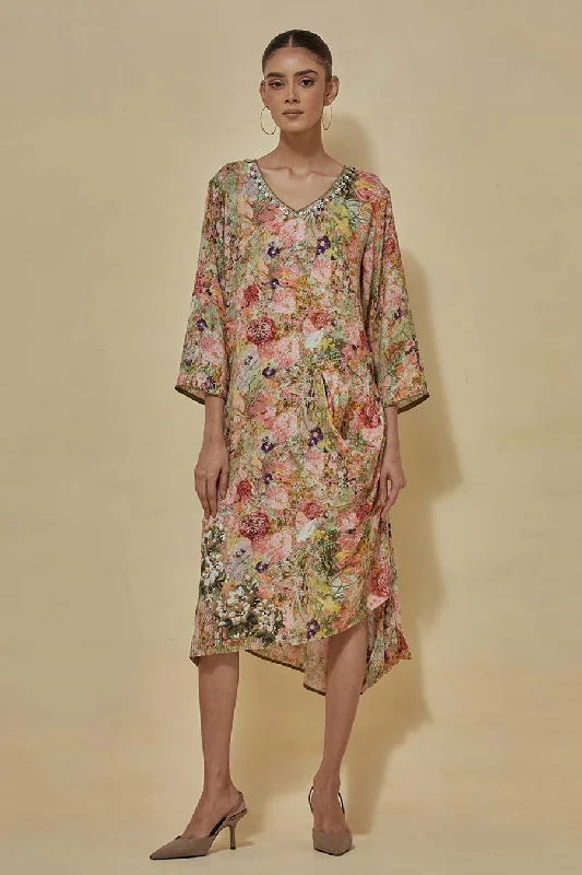 Casual Fashion Multicolour Printed Drape Dress