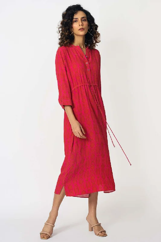 Women's Casual Clothing For Lounging Red Rhombus Printed Drawstring Dress