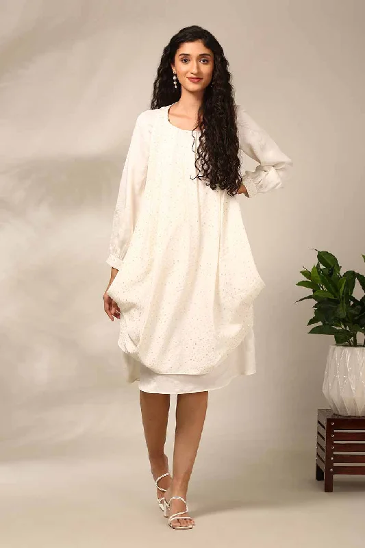 Budget Saver Ivory Sequins Panel Draped Dress
