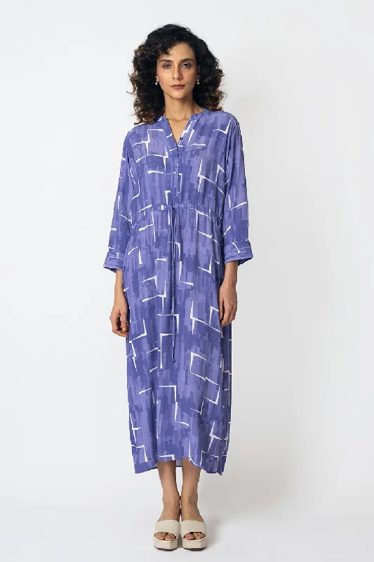 Trendy Women's Outfits for Casual Wear Lilac Brick Printed Drawstring Dress