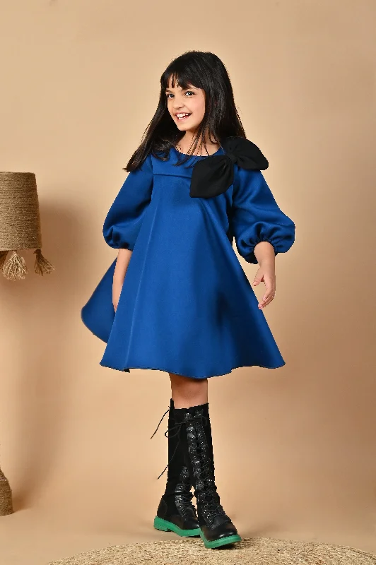 Women's Athleisure Apparel Teal Puffy Bow Dress