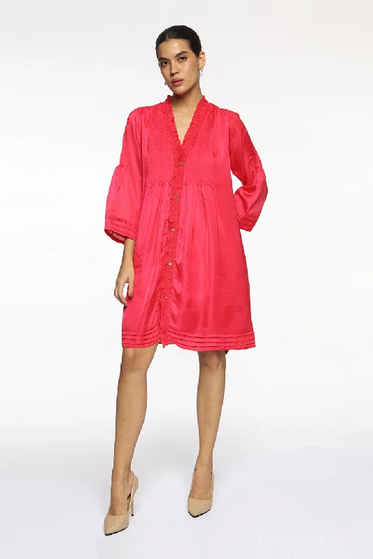Romantic Detailing Pink Veronika Pintuck Dress