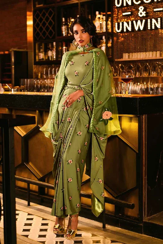 Outfits For Girls Seafoam Green Saree Dress with Cape