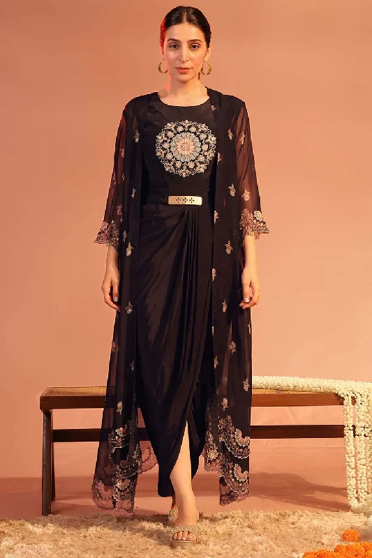 Flash Sale Starts Black Eraya Embellished Drape Dress & Cape Set