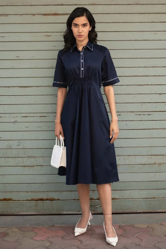 End Of Month Blowout Navy Blue Ruching Dress