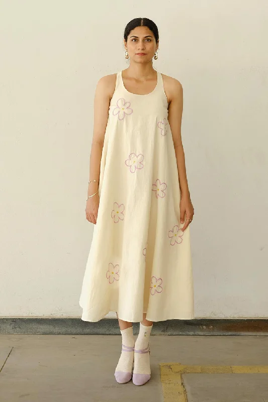 Chic Style Beige Hand-Embroiderd Flower Motif Dress
