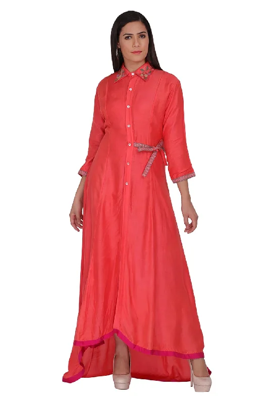 Formal Clothing For Women Red Embellished High-Low Dress